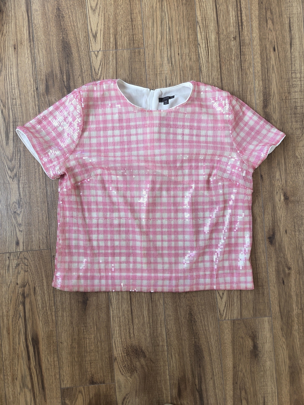 J Crew Pink Sequin Plaid Top Size XXL